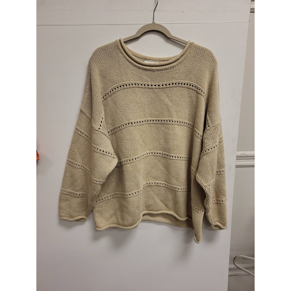 New York Style Womens Sweater‎ Size L Beige Ramie Cotton Knit Pullover Top